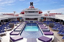 Virgin Voyages on deck pool. Register and book at YNARS🌴ravel to cruise on Virgin Voyages